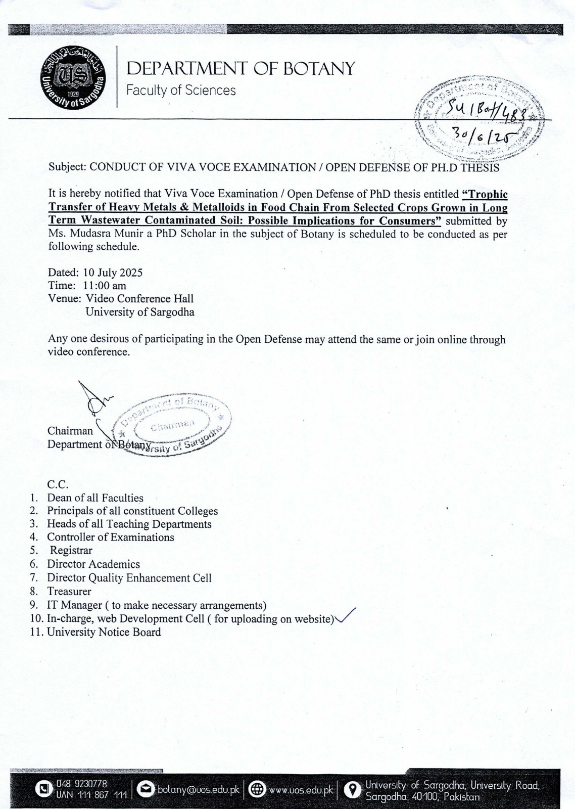 Conduct of Viva Voce Examination / Open Defense of PhD Thesis